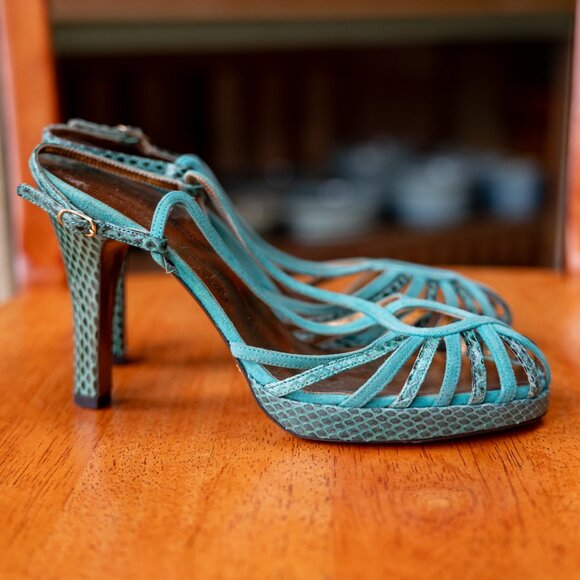 Dolce & Gabbana Turquoise Snake Strappy Heels – Italian Luxury, Size 38.5 - Picture 6 of 14